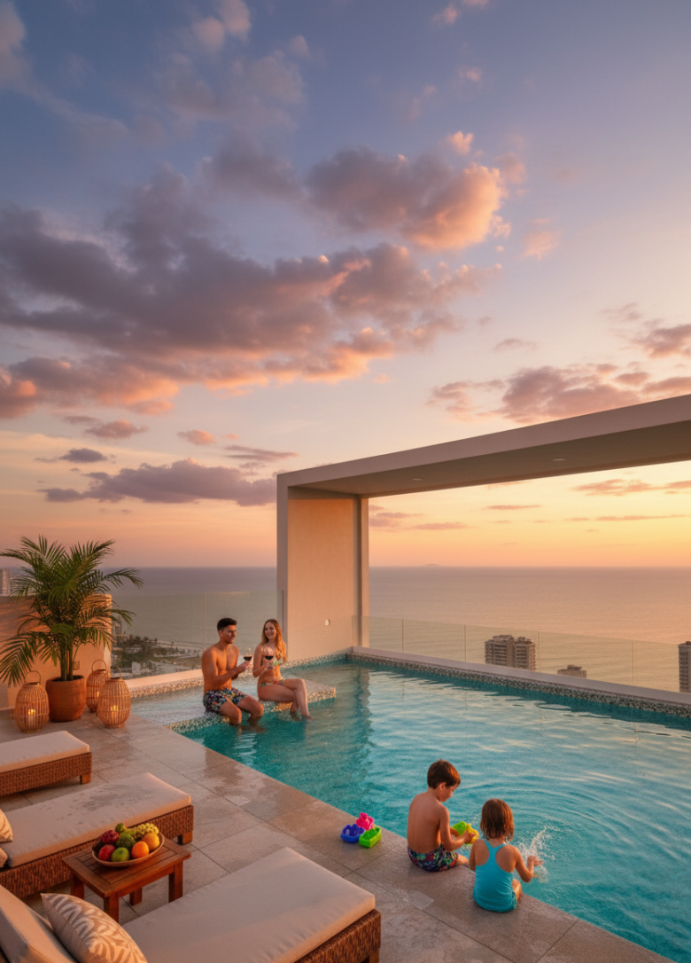 Alberca infinita en Boca del Río, Veracruz, con vista al mar